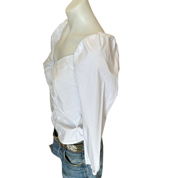 Veronica Beard White Peasant Top SIZE 12 Milkmaid Cottage Cotton Designer $348 - Picture 5 of 7